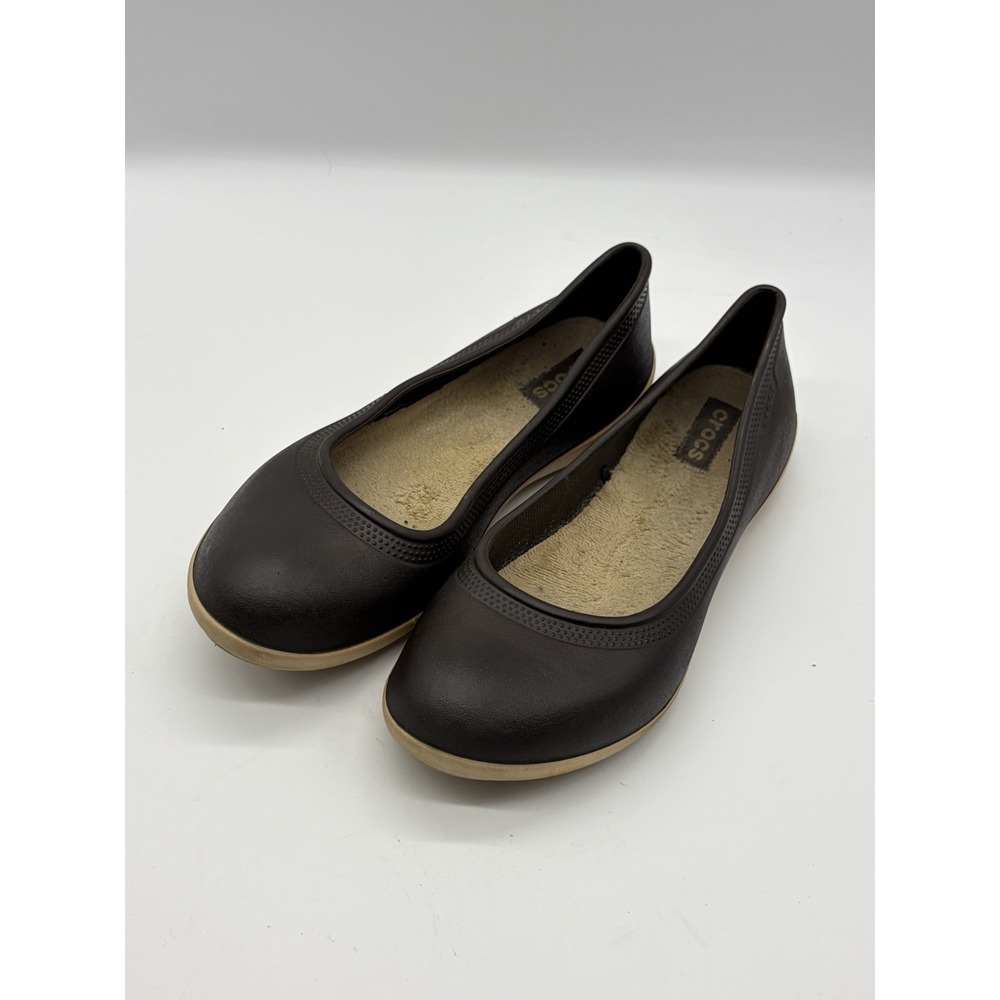 Crocks Ballet Flat Brown Faux Fur Lined Comfort Casual Cottage Size 9
